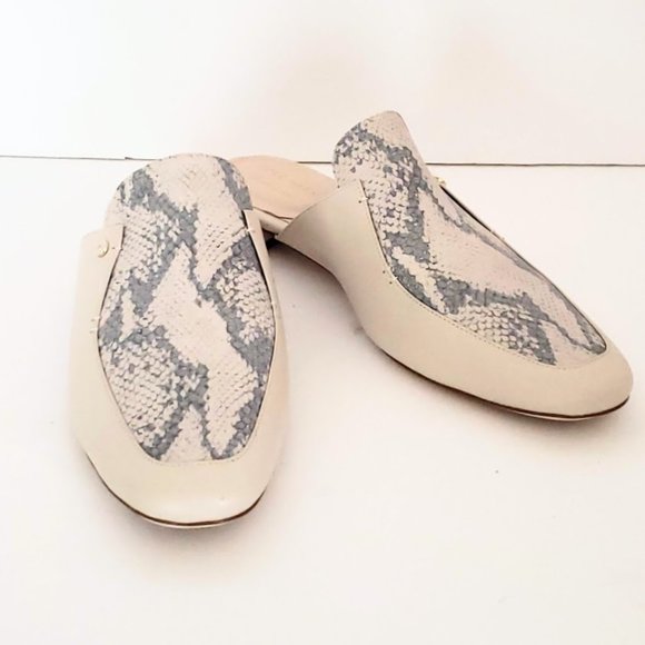 Cole Haan Women's Mules Low Heels Tan Reptile Size 9B Round Toe Leather New - Picture 2 of 8